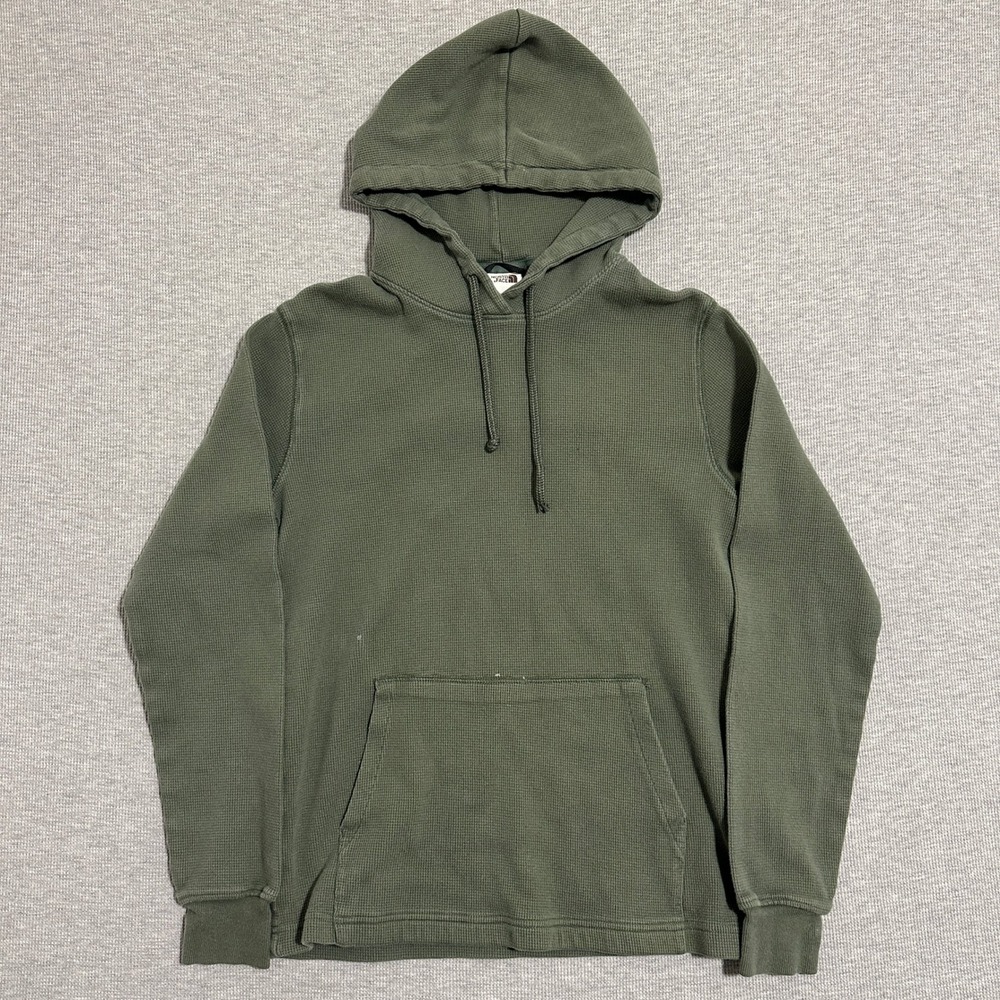 The North Face Olive Green Waffle Knit Thermal Pullover Hoodie Mens Small A7WS8